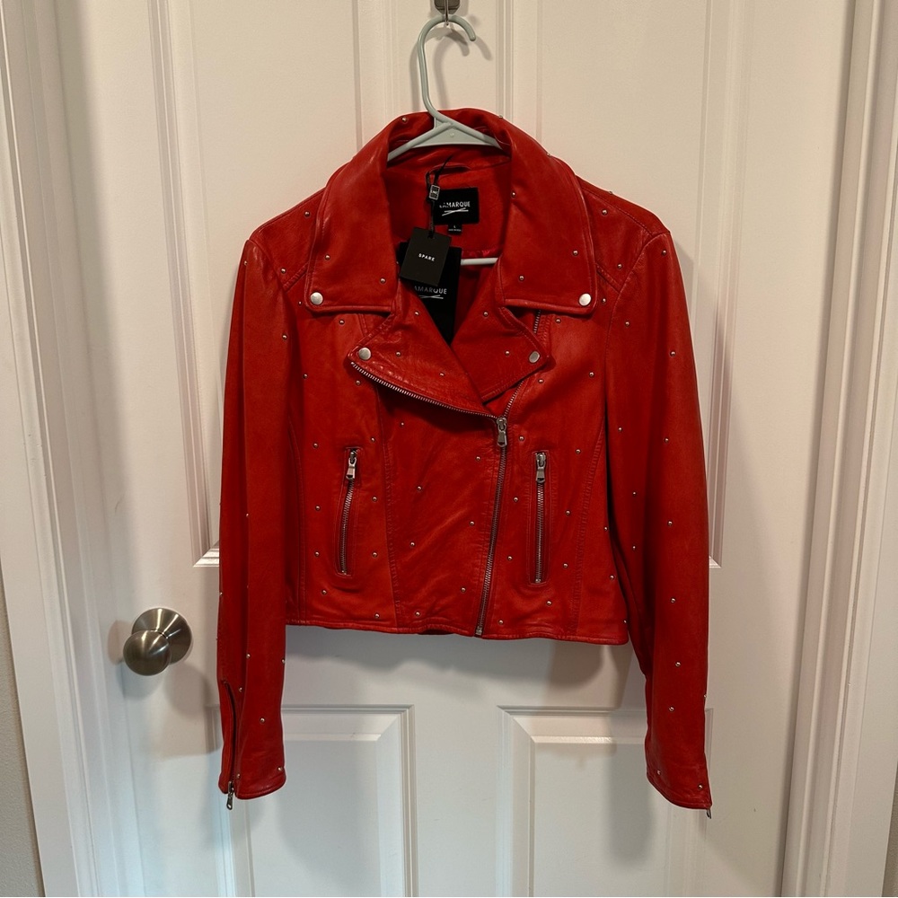 LaMarque red studded leather jacket